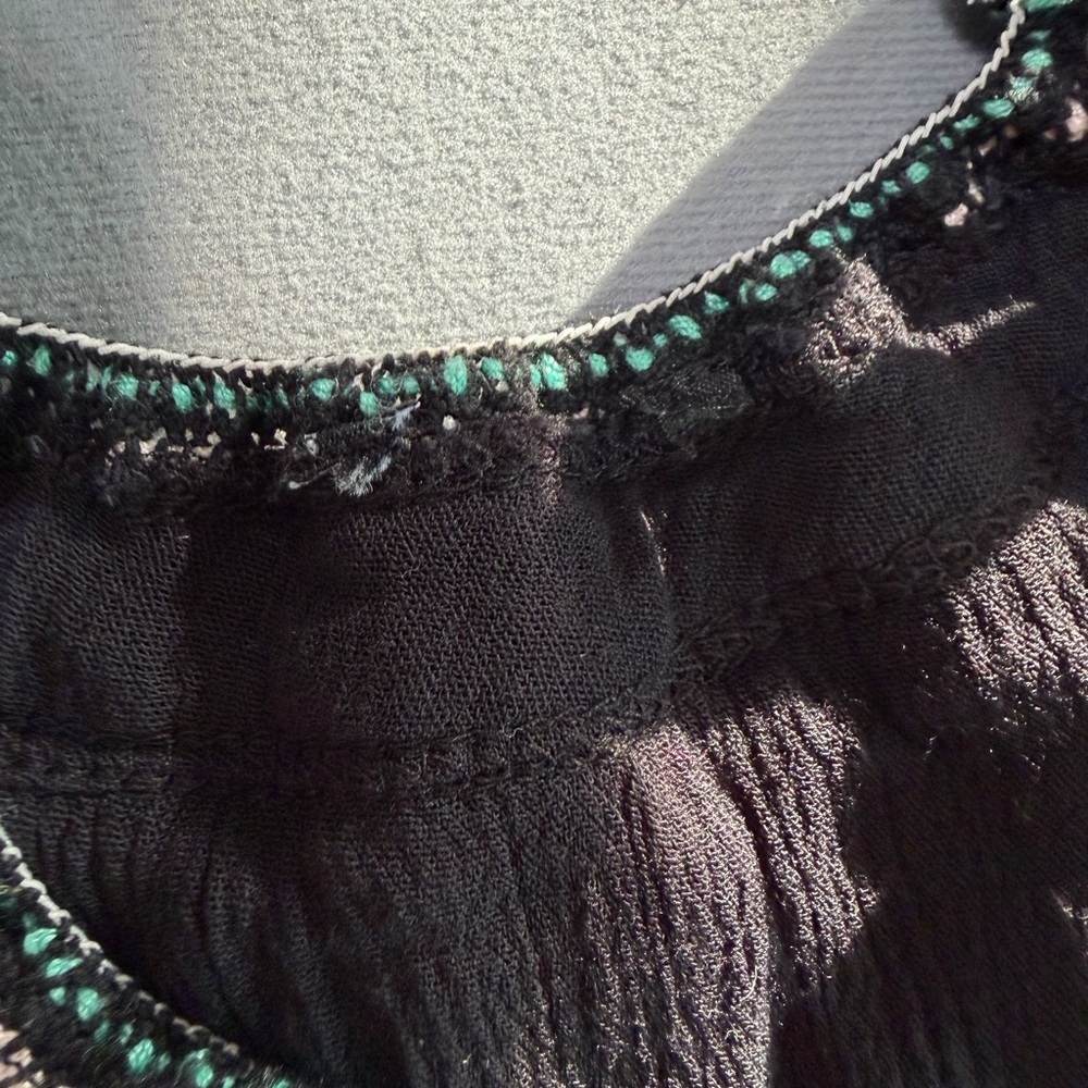Black Boho Halter Dress Embroidered Tassel Flowy Summer - Picture 3 of 8